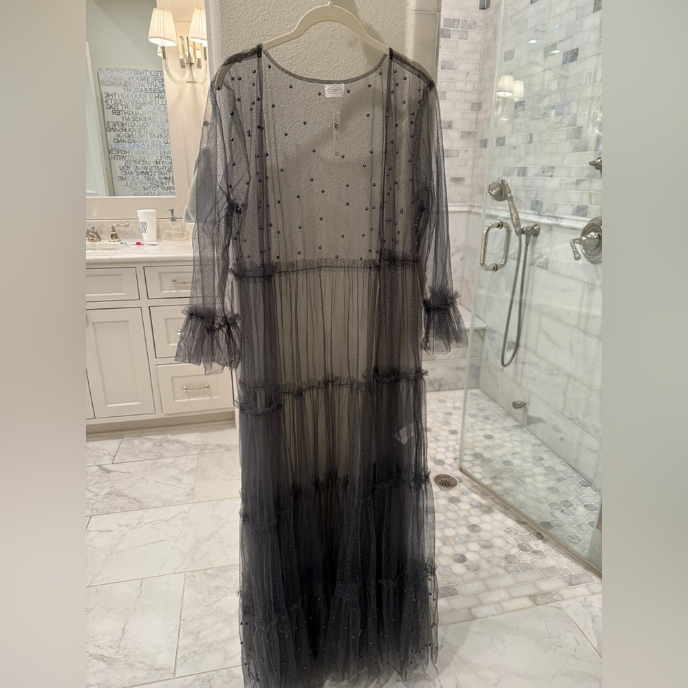 Anthropologie Black Sheer Long Sleeve Dress
